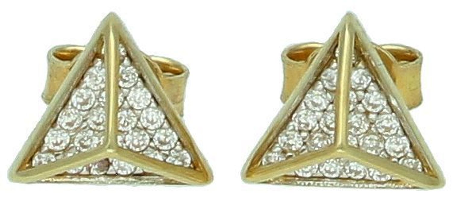 Kolczyki złote trójkąty wypukłe w cyrkonie pr 585, KL 6248 333 Złote kolczyki zostały wykonane z najwyższej jakości złota próby 585. Złote kolczyki zostały ozdobione cyrkoniami.1.jpg